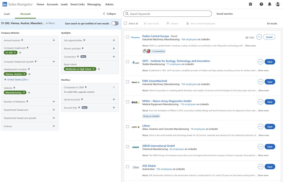 Sales Navigator Account-Suche