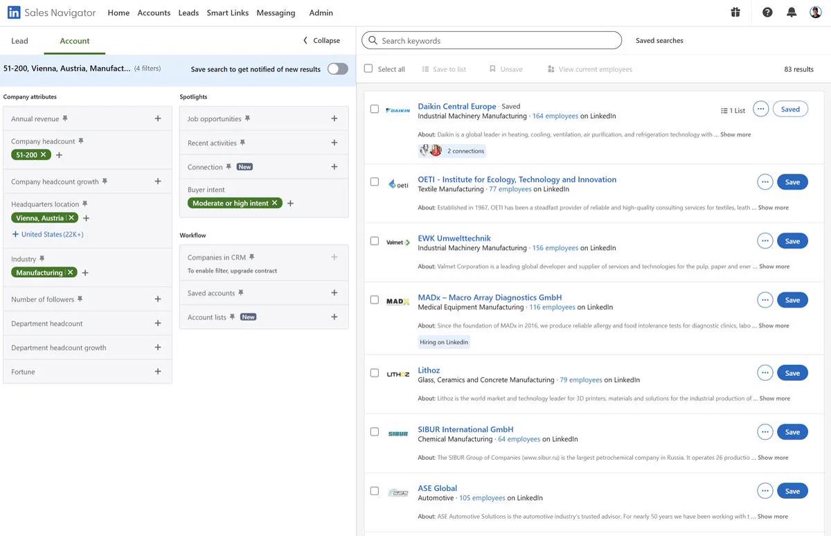 Sales Navigator Account-Suche