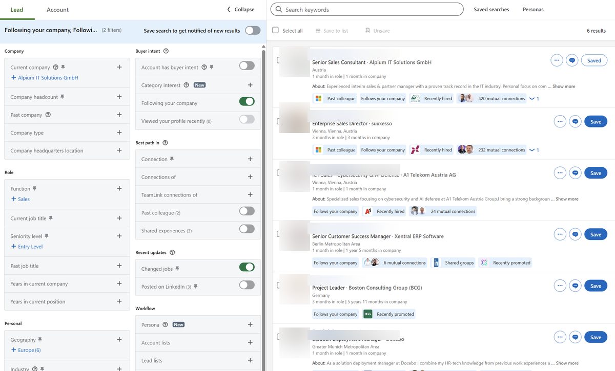 Sales Navigator Follower + Jobwechsel