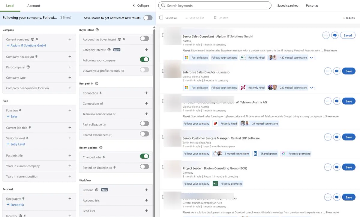 Sales Navigator Follower + Jobwechsel